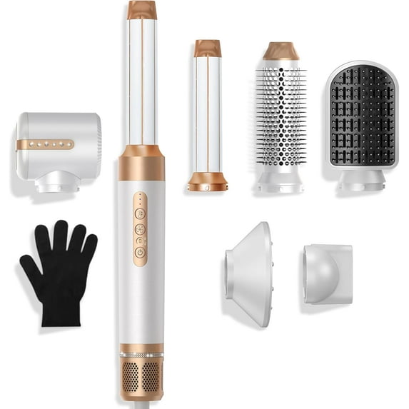 7-in-1 Hair Styler & Dryer Brush Kit with Diffuser - Complete Ionic Hot Air System with Auto-Wrap Curlers for Straight, Wavy & Curly Hair, Includes Storage Case