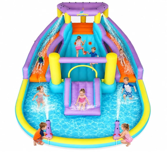 Anypool 7-in-1 Inflatable Water Slide Bounce House with 3 Slides, Splash Pool, Outdoor Party 168x150x78 inches