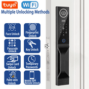 7-in-1 Keyless Smart Lock with Facial Recognition & Built-in Camera   Supports Palm Vein, Fingerprint, Keypad, App, Voice   Weatherproof Digital Deadbolt for Home Securit