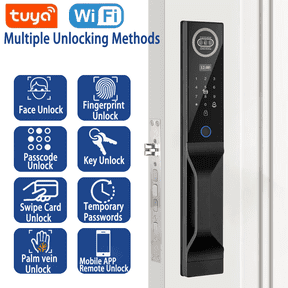7-in-1 Keyless Smart Lock with Facial Recognition & Built-in Camera Supports Palm Vein, Fingerprint, Keypad, App, Voice Weatherproof Digital Deadbolt for Home Securit