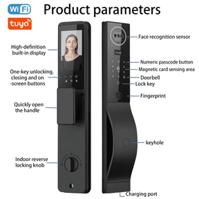 7-in-1 Keyless Smart Lock with Facial Recognition & Built-in Camera Supports Palm Vein, Fingerprint, Keypad, App, Voice Weatherproof Digital Deadbolt for Home Securit