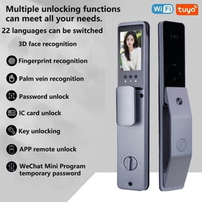 7-in-1 Keyless Smart Lock with Facial Recognition & Built-in Camera Supports Palm Vein, Fingerprint, Keypad, App, Voice Weatherproof Digital Deadbolt for Home Securit