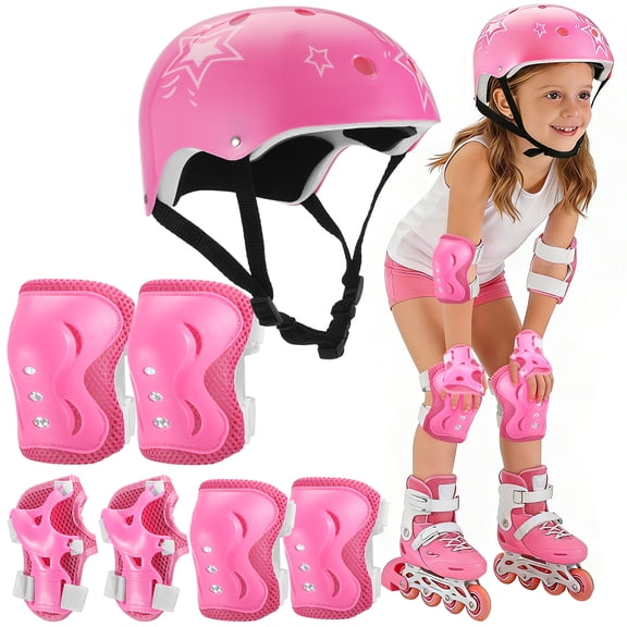 7 in 1 Kids Bike Helmet and Pads for 3-12 Years Boys Girls Toddler Helmet for Cycling Skating Scooter Inline Skating-Pink