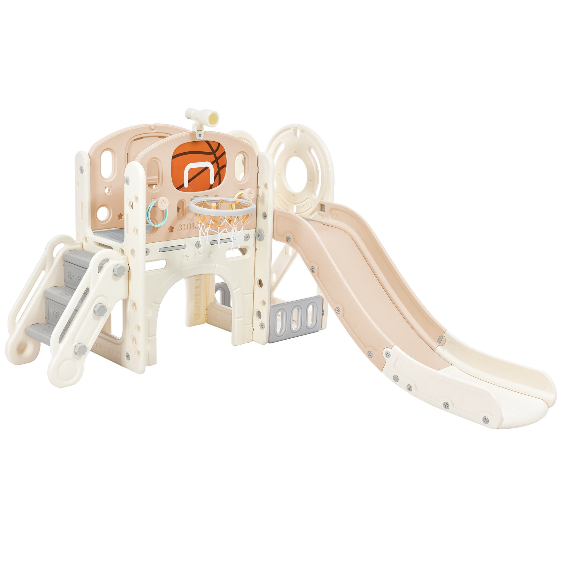 7in1 Kids Slide with Climber,Toddler Climber Slide PlaySet with Arch