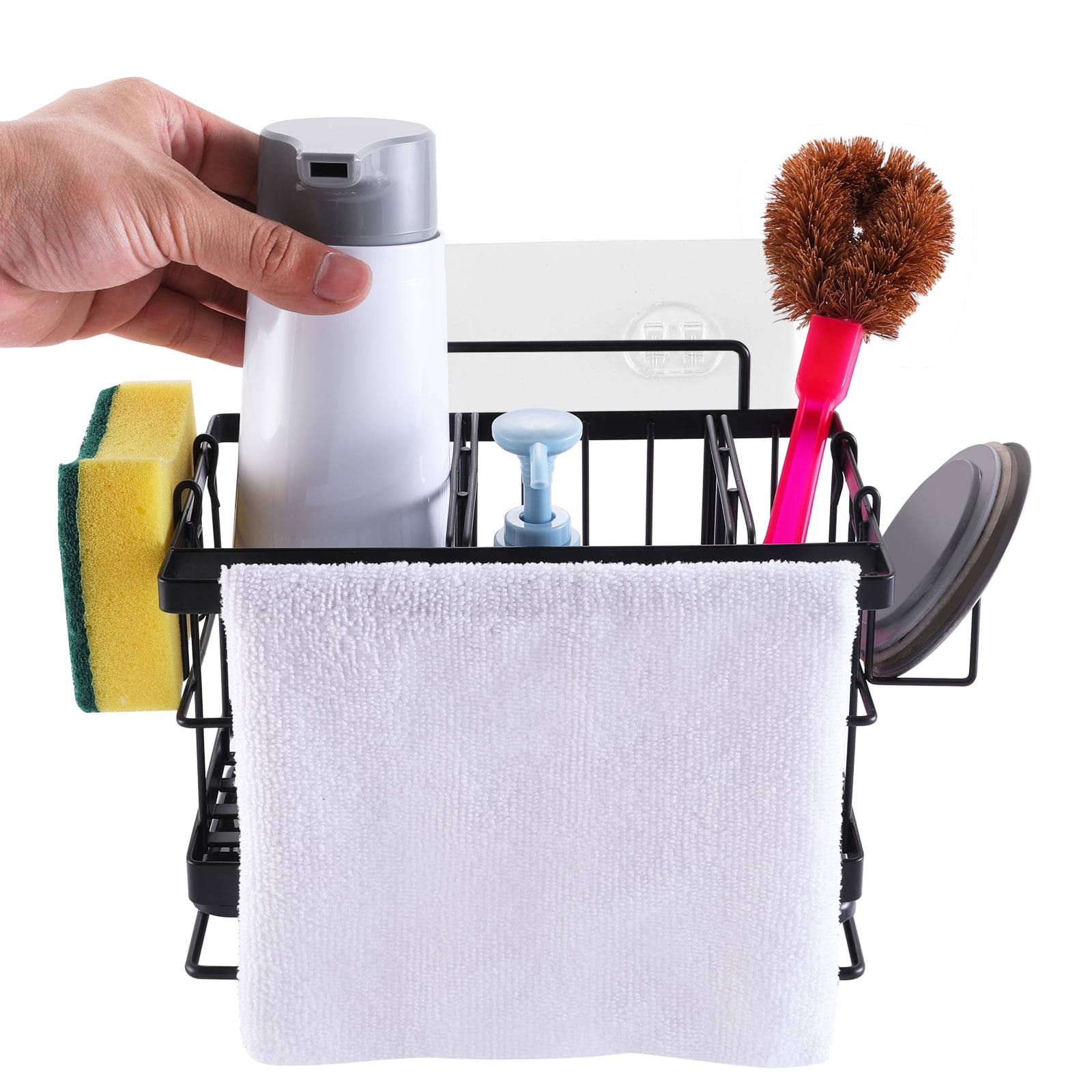 7-in-1 Kitchen Sink Organizer with Two Removable Dividers and Hooks,SUS 304 Stainless  Steel Sink Caddy Sponge Holder with Removable Drip Tray:Easy to Clean and  Two Ways to Install 
