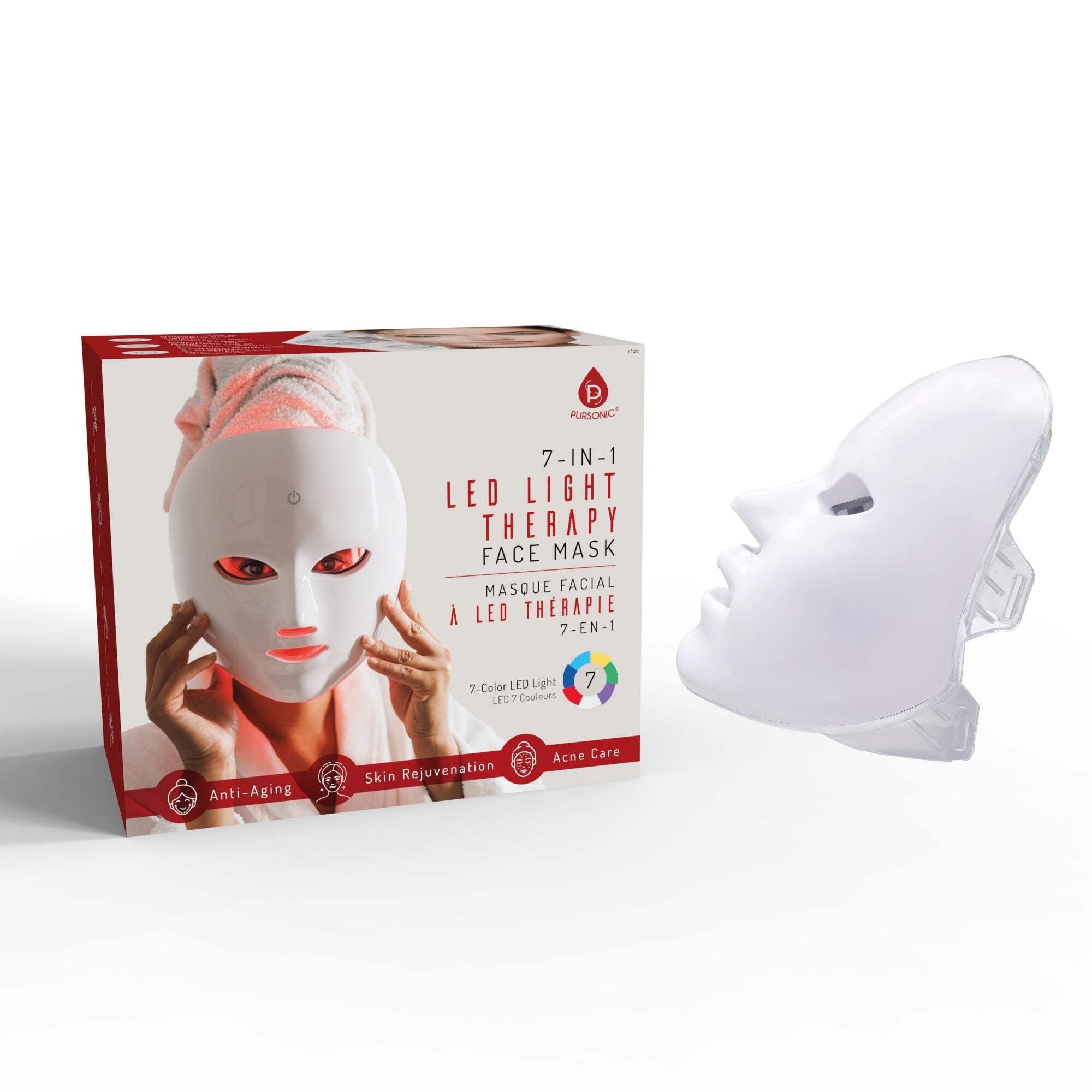 7 in 1 LED Light Face Mask with 7 Color Modes, Skin Beauty Device, White