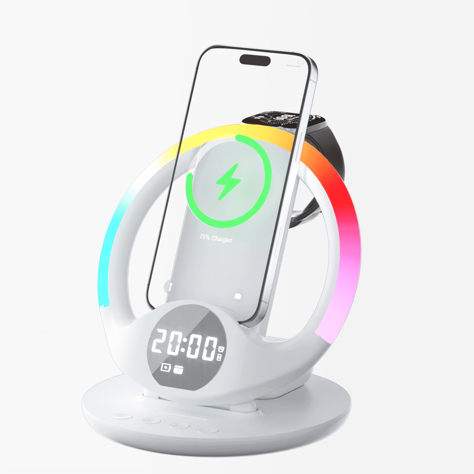 7-in-1 LED Wireless Charging Station, Charger Stand for Apple Samsung Devices, for iPhone 17 16 15 Or Samsung Watch Airpods, Wireless Charger iPhone Samsung Charging Station with Alarm Clock