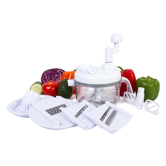 7-in-1 Manual Food Processor, Stainless Steel, 5-Cup Bowl, Multi-Function Kitchen Tool
