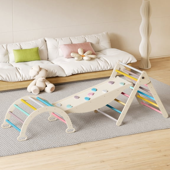 7 in 1 Montessori Climbing Set Indoor Pikler Triangle Playground with Ramp Arch Slide and Ladder for Toddlers