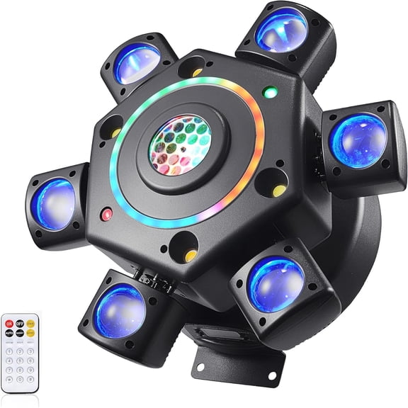 7 in 1 Moving Head DJ Light, 6 Arms RGBW Beam Stage Lighting, Sound-Activated Disco Party Lights with Remote for Party Disco Club Wedding Bar