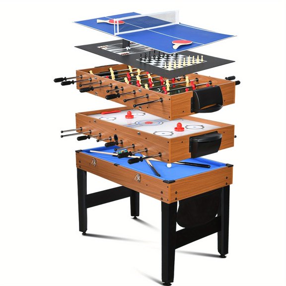7-in-1 Multi Game Table Set for Home Entertainment Room - Includes Chess, Backgammon, Checkers, Foosball, Air Hockey, Table Tennis, and Billiards