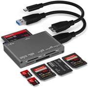 7-in-1 Multi Memory Card Reader, USB 3.0 SD Card Reader Writer5Gbps Read 7 Cards Simultaneously for SD/Micro SD/MS/CF/MMC/XD/SDHC/SDXC Camera Memory Card with 2 USB A and C to Mirco B 3.0 Cables
