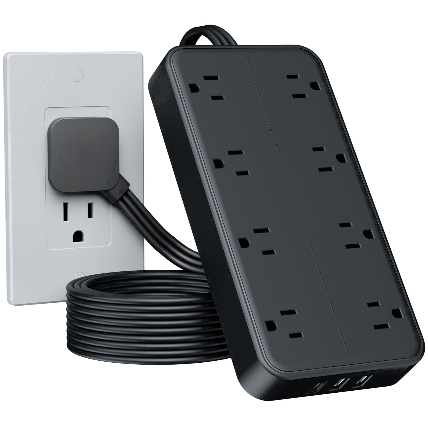 6 ft Extension Cord, 8 Outlets 3 USB Ports (1 USB C), Indoor GFCI Protected Surge Protector Multi Outlet Power Strip