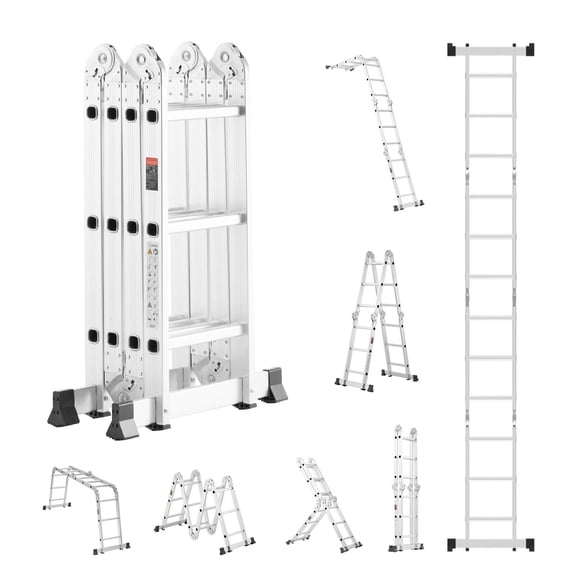 7-in-1 Multi-Purpose Folding Telescoping Extension Ladder, 3-Step A Frame Adjustable Ladder, 12 Ft Reach Height, 330 lbs Capacity for Household Outdoor Tasks
