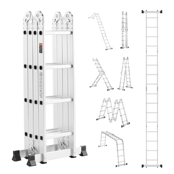 7-in-1 Multi-Purpose Folding Telescoping Ladder, 4-Step A-Frame Design, 15.5 Ft Max Reach Height, 330 lbs Capacity Heavy Duty Adjustable Ladder for Indoor & Outdoor