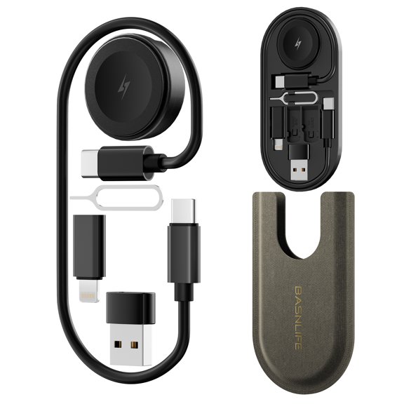 7-in-1 Multi USB Charging Adapter Cable Kit, USB Converter with Wireless Charger for Apple Watch, 60W Fast Charging Cable,USB C/Lightning/Type C Adapter for iPhone 16/15/14, Galaxy S/Pixel