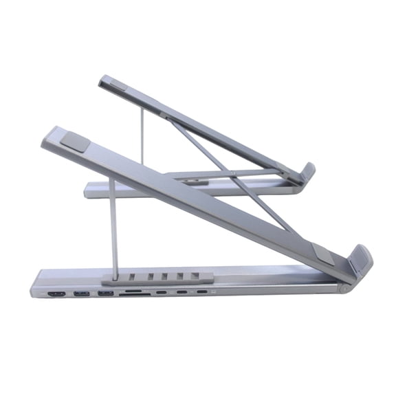 7 in 1 Multifunction Foldable Aluminum Docking Hub for Laptops Featuring Integrated Stand Height Adjustment and Cooling