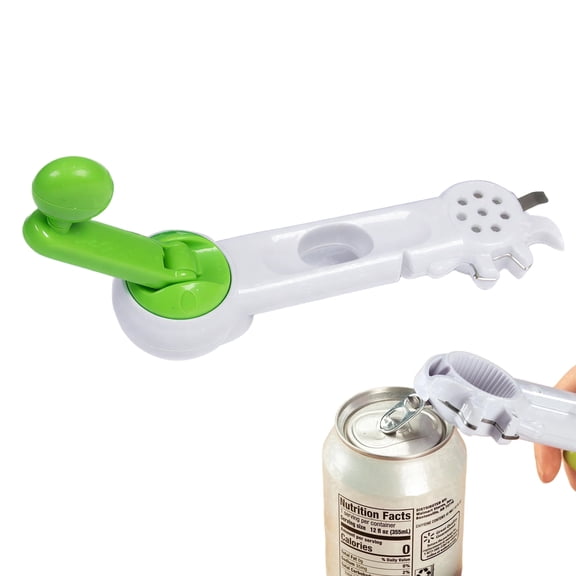 Can Opener 6 in 1, Crafted with Durable Plastic and Metal, Easy Storage Perfect for Kitchen Gadgets Bottles and Cans, Manual Can Opener for Weak Hands