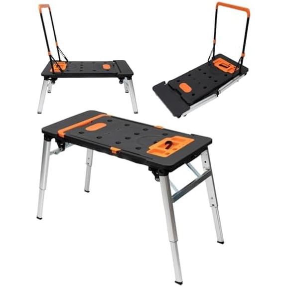 7-in-1 Multifunctional Work Platform, Adjustable Height Workbench Handcart Folding Multifunction Workbench with Detachable Tool Tray, Protractor, Ruler in Home, Automotive Repair, Decoration