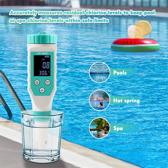 7 in 1 PH/Free Chlorine/ORP/EC/TDS/Salt/Temp PH Meter Swimming Pool Salinity Tester IP67 Waterproof for Aquarium