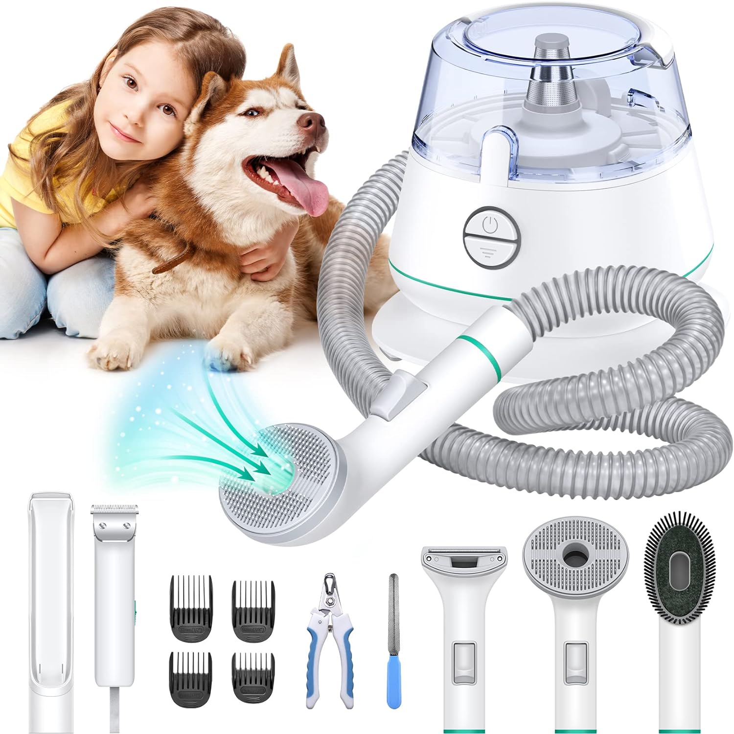 7in1 Pet Grooming Kit, Dog Clippers Vacuum Suction 99 Hair, Low