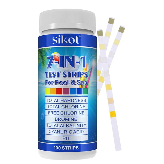 7-in-1 Pool Test Strips 100 Count, Fast & Accurate Water Testing Strips for Swimming Pools, Hot Tubs, Spas & Kiddie Pools, Easy Dip & Read