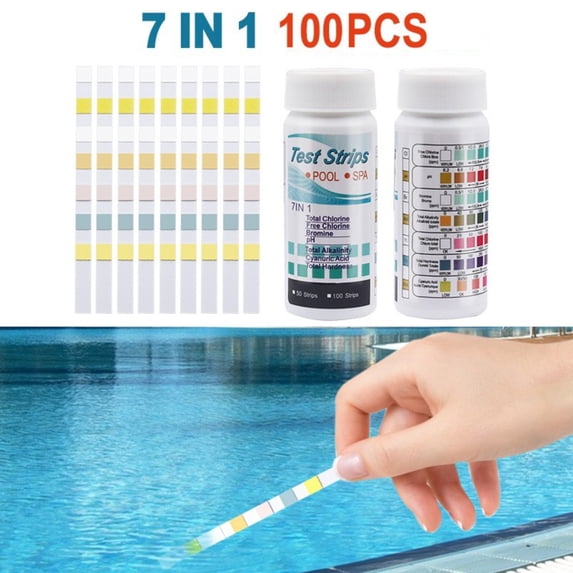 7-in-1 Pool Water Test Strips 100PC, Multi-Parameter Testing Kit for Hot Tubs & Spas, Detects Chlorine, pH, Hardness & Alkalinity, Instant Readings