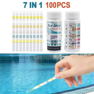 7-in-1 Pool and Spa Test Strips, Accurate Water Quality Testing for Chlorine, pH, Bromine, Alkalinity, Hardness, Cyanuric Acid, 100 PC