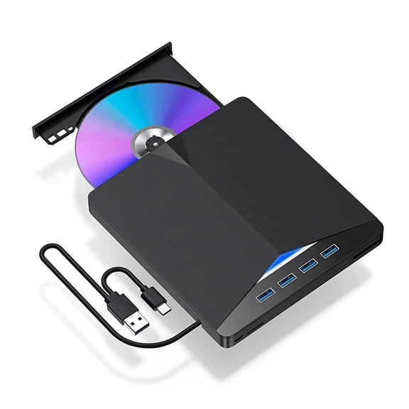 7-in-1 Portable External DVD/CD Drive & Burner | High-Speed USB 3.0 & Type-C ,Easy Connection