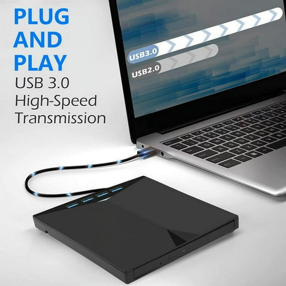 7-in-1 Portable External CD DVD Drive, USB 3.0 USB C D/DVD ROM +/-RW DVD Player with TF/SD Card Slots, Fit for Laptop Mac PC Windows Linux