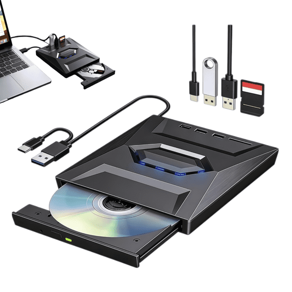 7-in-1 Portable External USB 3.0 Blu-Ray DVD Drive, BD/CD/DVD Burner Writer Reader with USB C & SD/TF Card Slot, for Laptop Desktop Mac