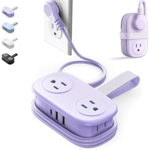 7-in-1 Power Strip, 4 Outlets 3 USB Ports, 7 in One Power Strip That Solves All Your Charging Problems, Travel Surge Protector Size Extension Cord(Purple)