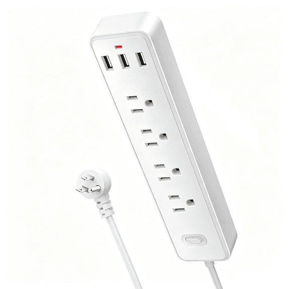 7-in-1 Power Strip Surge Protector Bar, 4 Wide-Spaced Outlet, 3 USB Ports, 3.9FT Long Cable, for Indoor/Office Use, White