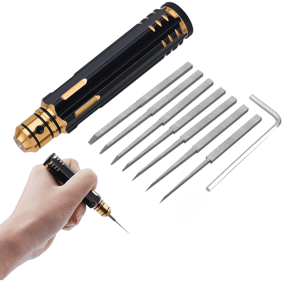 7-in-1 Prime Model Scriber with 7 Interchangeable Blades | Gundam Resin Carved Scribe Line Cutting Chisel (0.1/0.2/0.4/0.6/0.8/1.0/2.0mm)-Scriber Schwarz