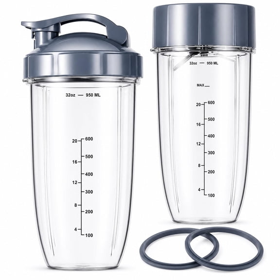 7-in-1 Replacement Parts Set for NutriBullet 600W & Pro 900W, Includes 32oz Cups, Extractor Blade, Flip-Top Lid, Lid Ring, 2 Gaskets