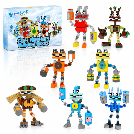 7-in-1 Singing Monsters Building Toy, 7 Packs Music Game Monster Friends Building Set, Birthday Party Favors Gift for Boys Girls Kids 6+, 639 PCS