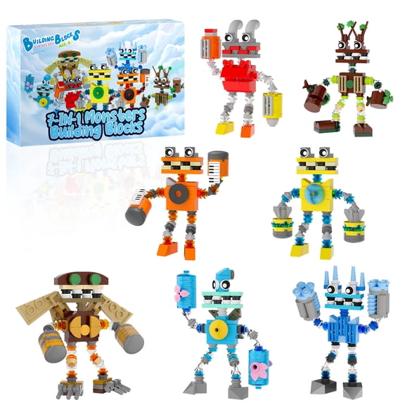 7-in-1 Sing Monsters Building Blocks, 7 Packs Music Game Monster Friends Building Set, Game Action Figure Building Toys for Boys and Girls Adults, 639 PCS