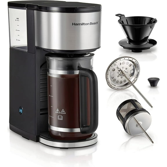7-in-1 Small Coffee Maker with Seven Ways to Brew 6 Cup Carafe Drip Single Serve French Press Pour Over Cold Brew Easy-Fill Reservoir Black 46251