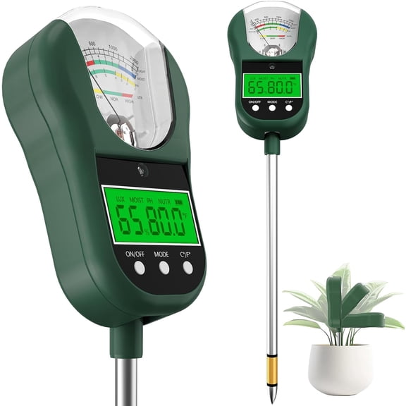 7-in-1 Soil Test Kit, soil moisture meter/pH meter/light intensity/fertility/air and soil moisture meter temperature, with large dual display, suitable for gardens, lawns, farms, indoor and outdoor p