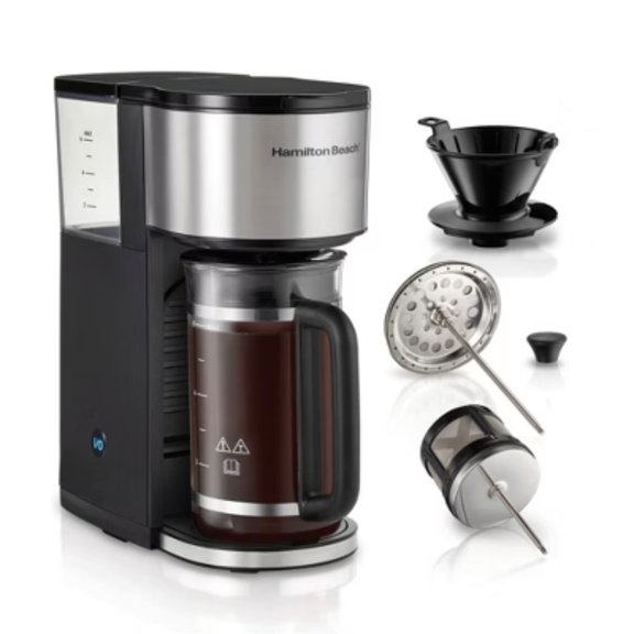 7 - in - 1 Stainless Coffee Maker, 6 - Cup Drip & Pour Over, Chrome Silver, 1050W, Dishwasher - Safe
