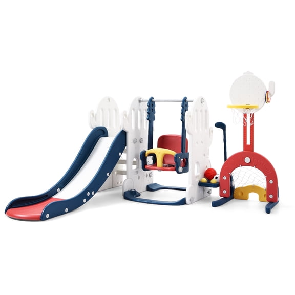 7 in 1 Toddler Slide Set with Swing and Basketball Hoop - Outdoor and Indoor Playset for Kids - Toddler Playground Set with Climber and Soccer Golf