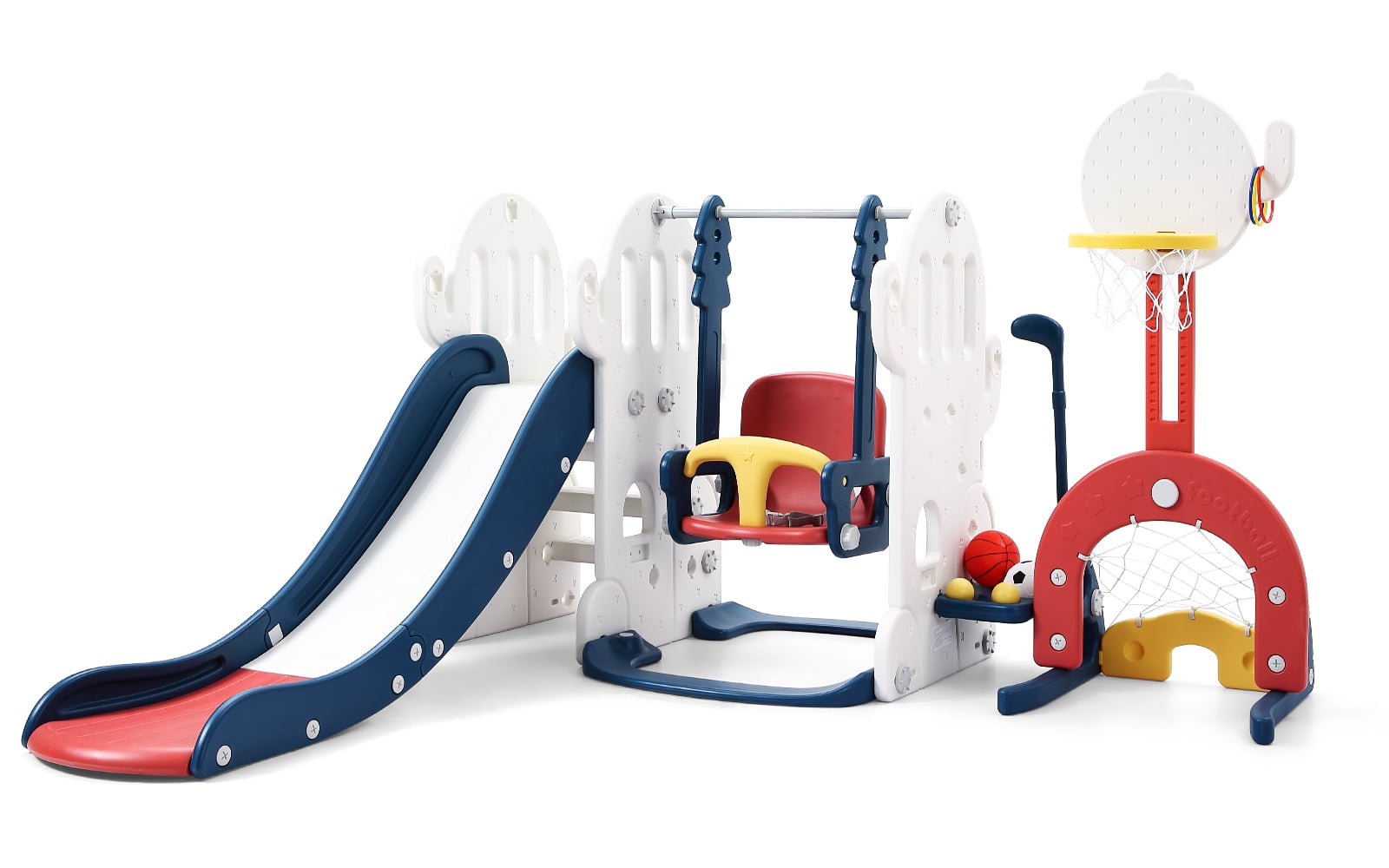 7 in 1 Toddler Slide and Swing Set, Kids Slide for Toddlers 1-3 Years Old Baby, Indoor Outdoor with Basketball Hoop Golf for Kids Easy Assembly