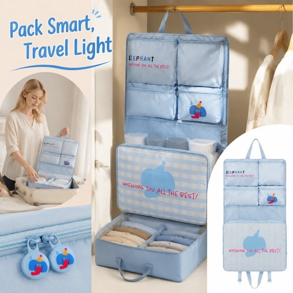 7 in 1 Travel Packing Cubes Hanging Toiletry Bag Luggage Organizer for Underwear Clothes Large Capacity