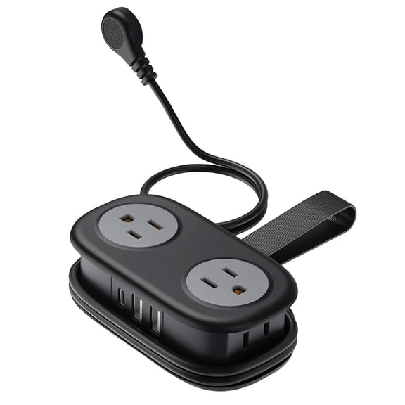 7-in-1 Travel Power Strip - Compact 11.7x6.4cm Charging Hub with 2 AC Outlets & 5 USB Ports (3 USB-A + 2 USB-C) for Dorm, Travel, Office Use (Size/Colour as Pictured)