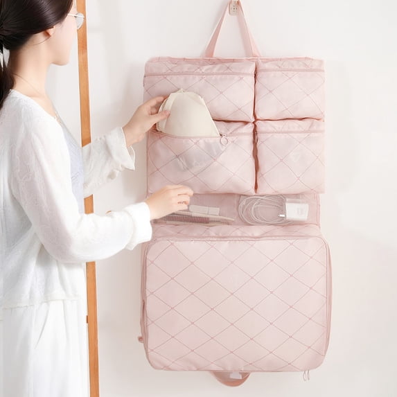 7-in-1 Travel Storage Bag, Hanging Organizer with Multiple Compartments, Large Capacity Packing Cubes for Toiletries and Clothing, Suitcase Handle Sleeve