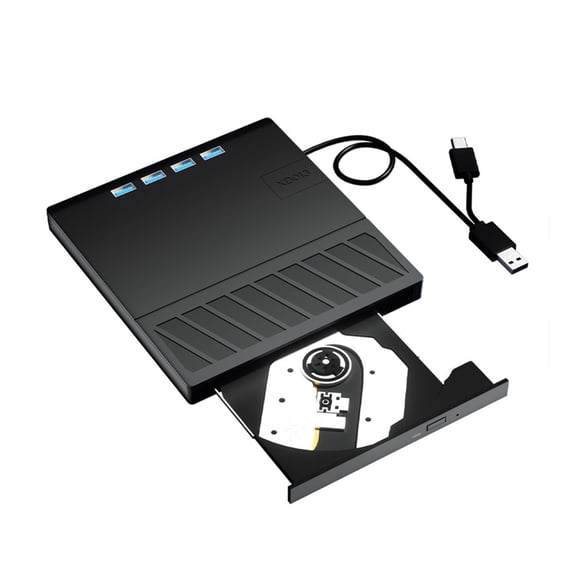 7-in-1 USB 3.0 Type-C External Blu-ray Drive CD/DVD/BD +/-RW Burner with SD TF Card Reader - Silent & Shockproof Tech