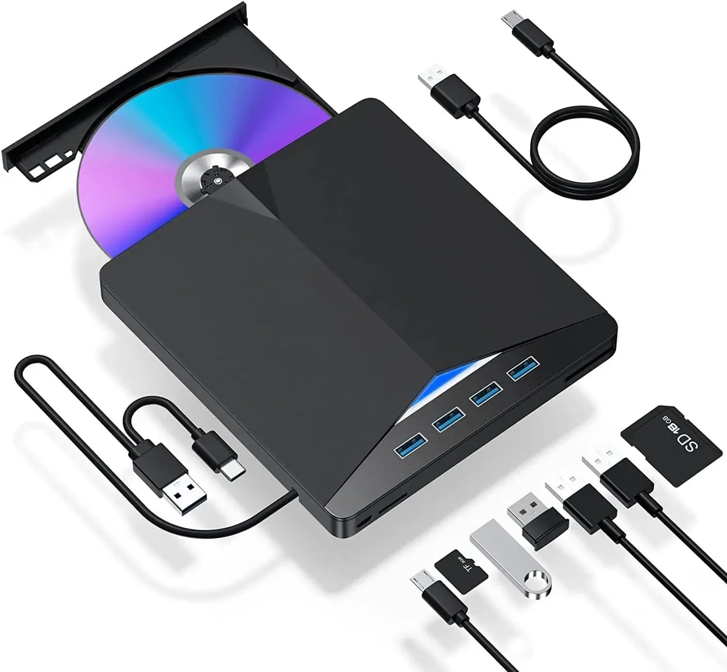 7-in-1 USB 3.0 Type-c External DVD RW CD Drive Burner Reader Player ...