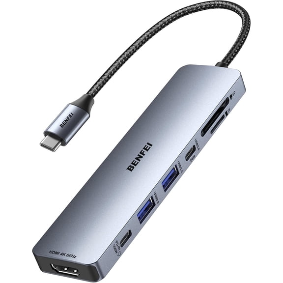 7-in-1 USB C with HDMI(4K@60Hz), 2 USB-A, 1 USB-C Data, 100W Charge, SD/TF Card Reader, Silicone Tangle-Free Cable Compatible with MacBook Pro/Air, iPad Pro, iMac, iPhone 15 Pro/Pro Max