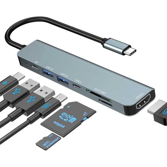 7-in-1 USB C Hub with 4K ,100W PD ,USB C Adapter for MacBook Pro/Air, XPS,,,iPad Pro,Steam Deck - 5Gbps Data Transfer,SD/TF Card Reader,Slim Portable Laptop Dongle
