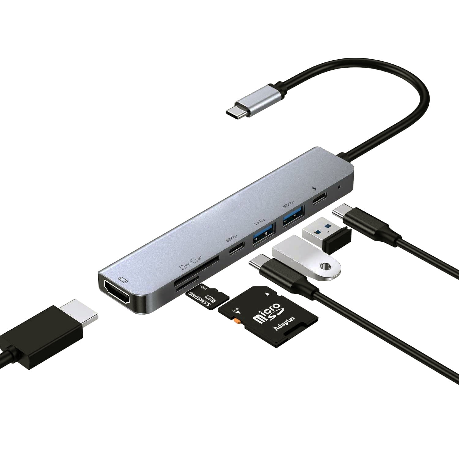 7-in-1 USB C Hub Type-C 3.1 to 4K HDMI-Compatible RJ45 USB SD/TF Card Reader PD Fast Charge USB Dock For Smart Devices